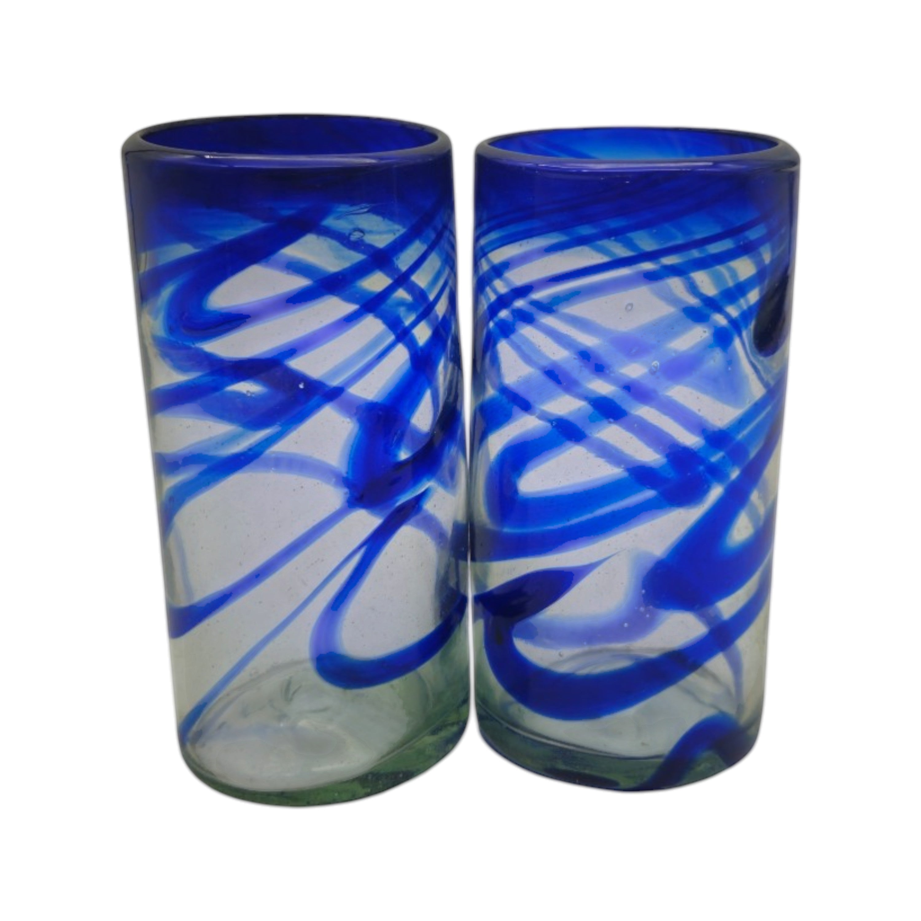 Hand-Blown Mexican Drinking Glass | Blue Swirl Design