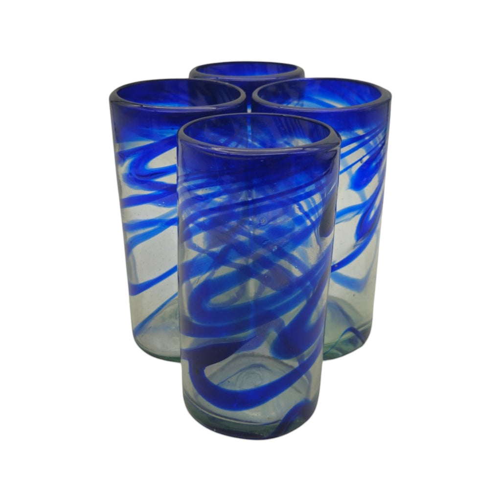 Hand-Blown Mexican Drinking Glass | Blue Swirl Design