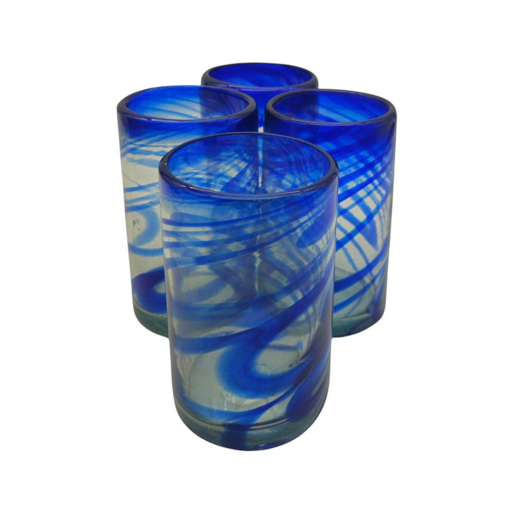 Blue Swirl Hand-Blown Glass | Mexican Drinking Tumbler