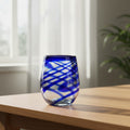 Mexican Stemless Wine Glass | Hand-Blown Blue Swirl