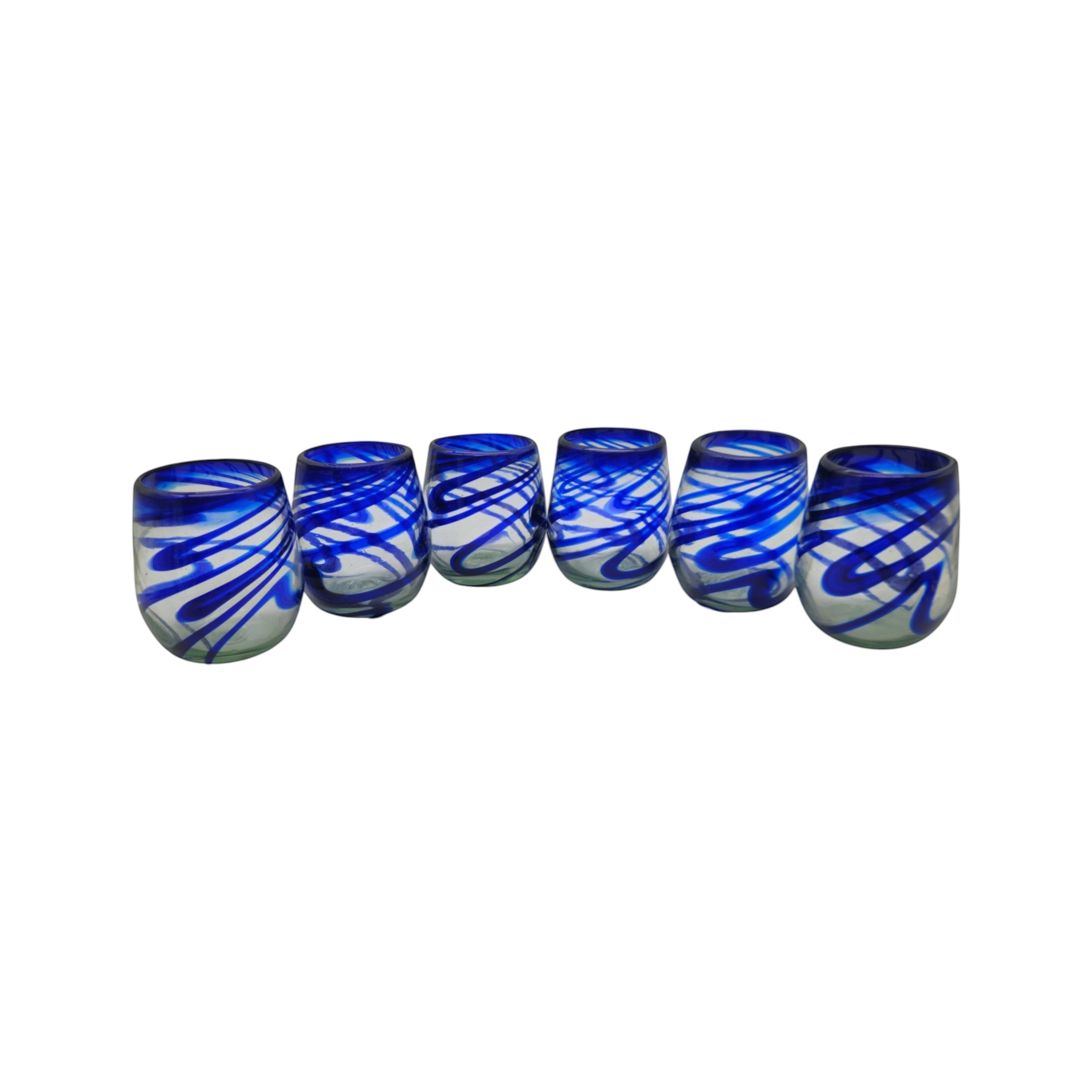 Mexican Stemless Wine Glass | Hand-Blown Blue Swirl