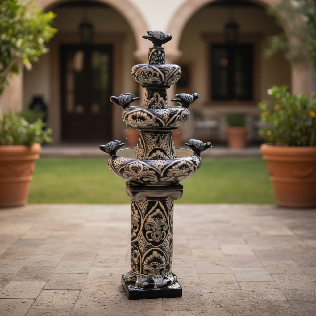 Talavera Blue & White Fountain | Mexican Ceramic Water Feature