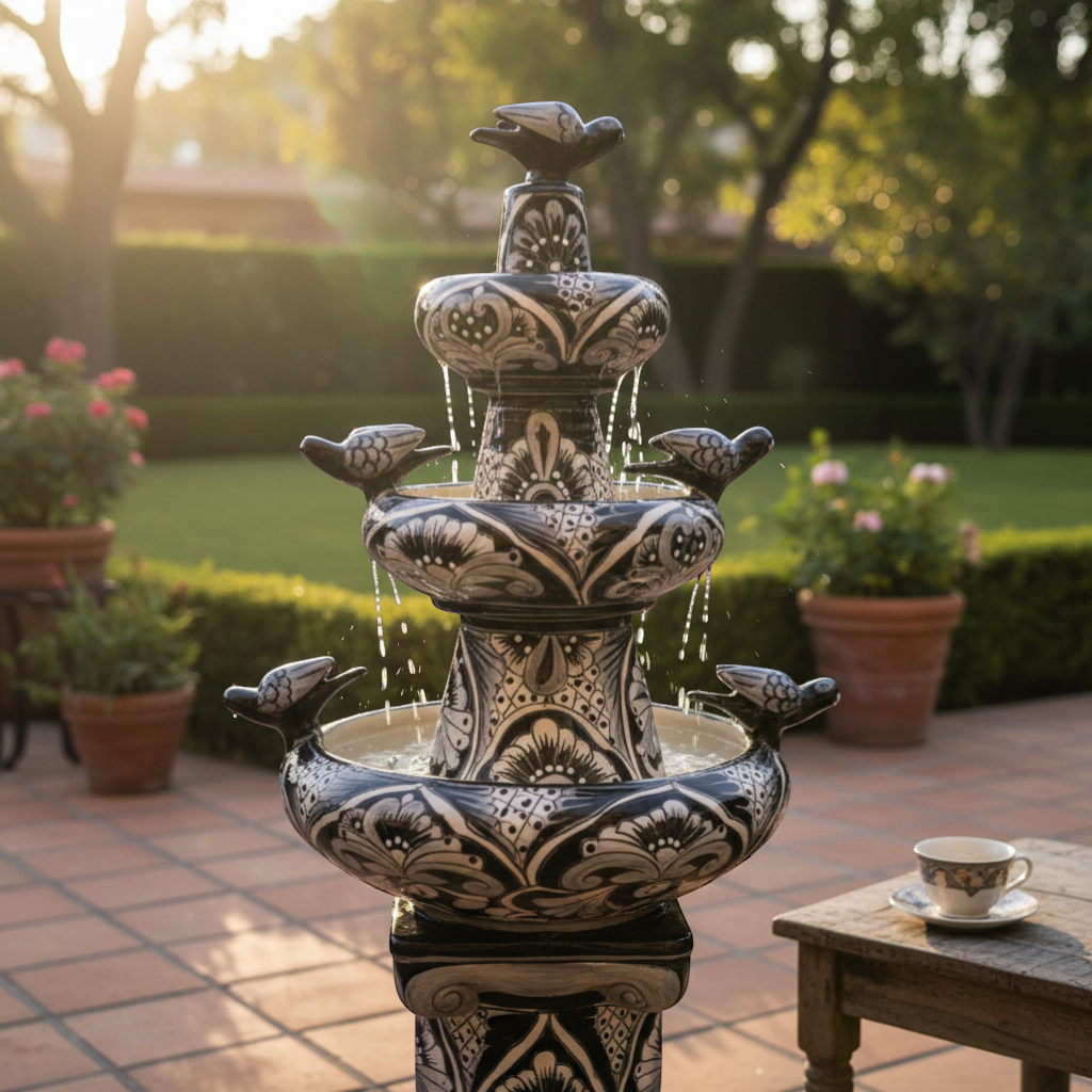 Talavera Blue & White Fountain | Mexican Ceramic Water Feature