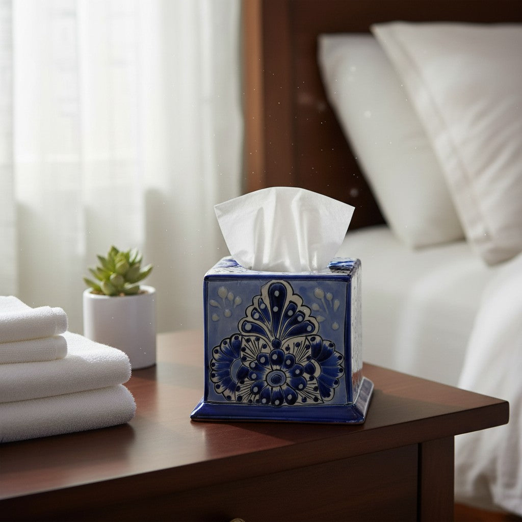 Blue & White Talavera Tissue Box Cover | Vibrant Mexican Decor
