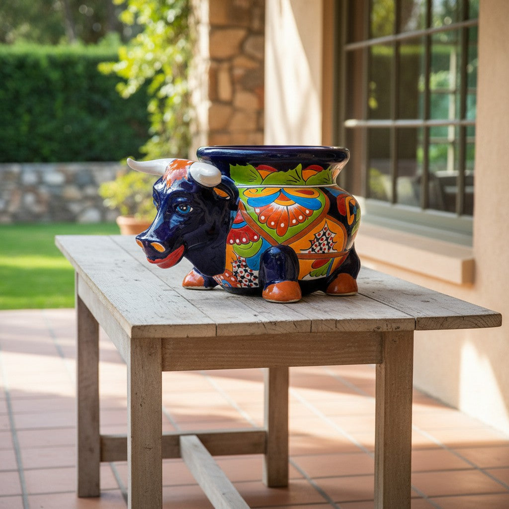 Talavera Bull Planter | Vibrant Mexican Ceramic Pottery
