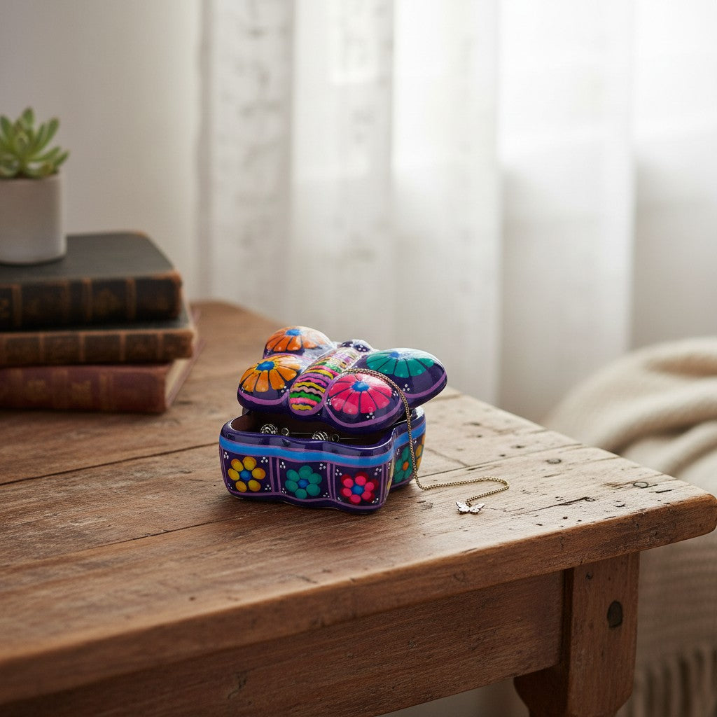 Guerrero Butterfly Jewelry Box | Mexican Ceramic Earring Holder