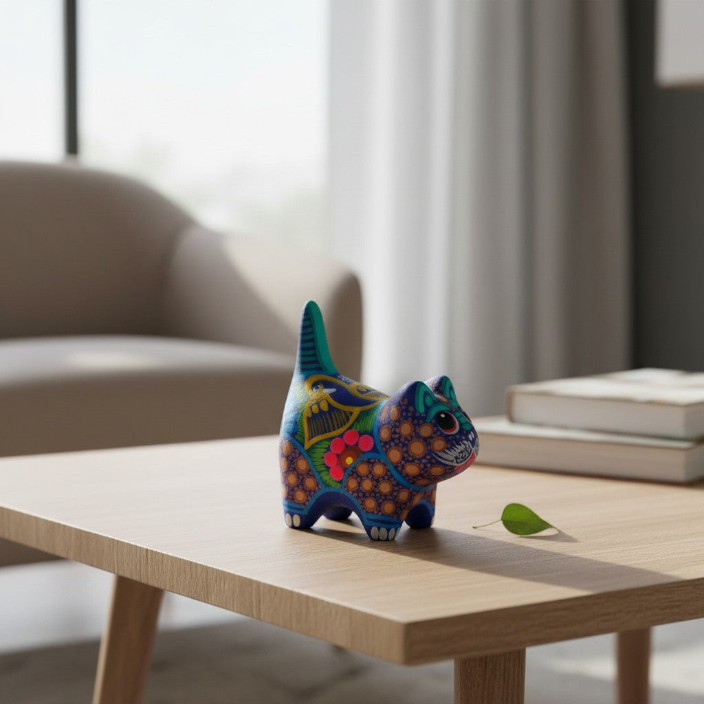 Alebrije Cat Figurine | Hand-Painted Ceramic Artwork