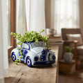 Small Talavera Car Planter | Blue & White Handmade Ceramic Pot