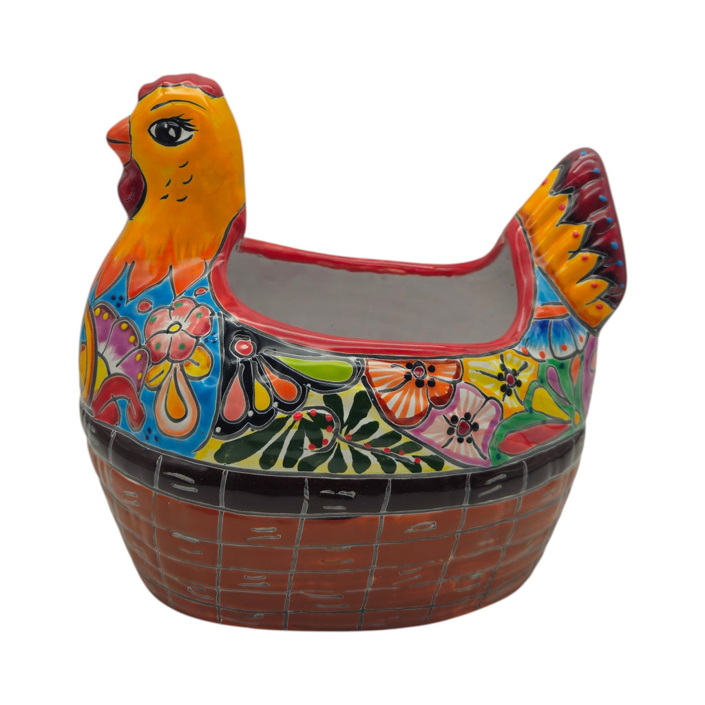 Talavera Chicken Planter | Hand-Painted Mexican Ceramic Statue