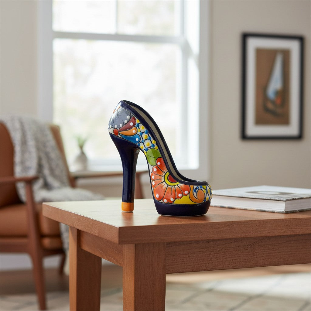 Talavera High Heel Statue | Colorful Handmade Mexican Decor