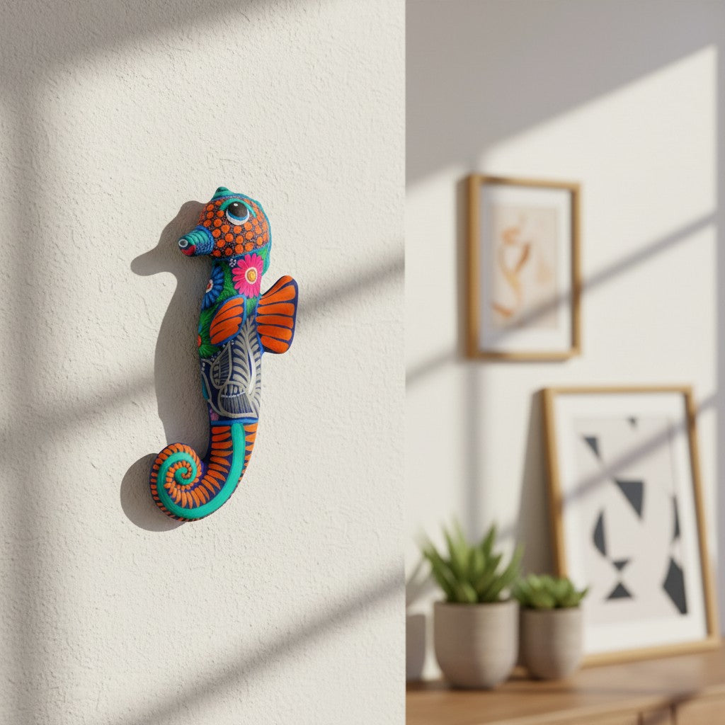 Alebrije Seahorse Figurine | Vibrant Ocean Wall Art