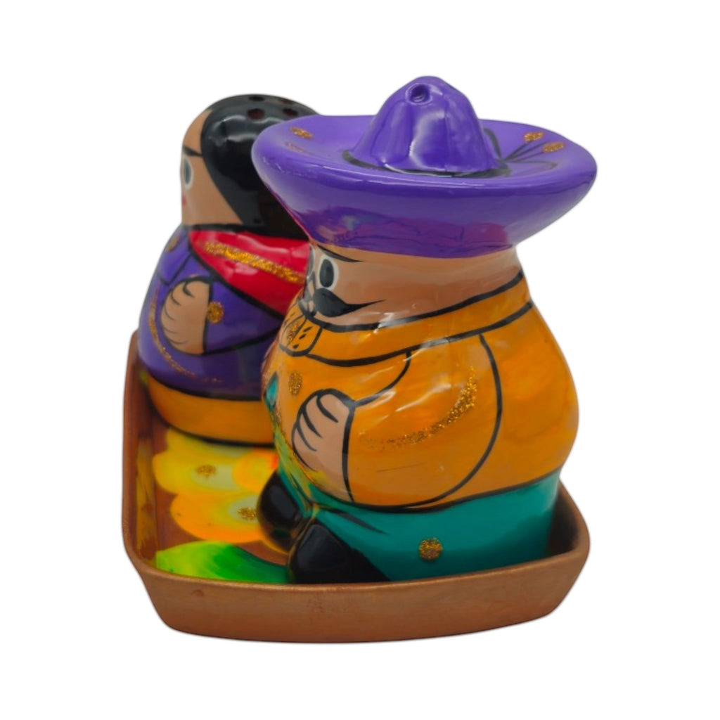 Hand-Painted Talavera Salt & Pepper Shakers | Couple on Tray