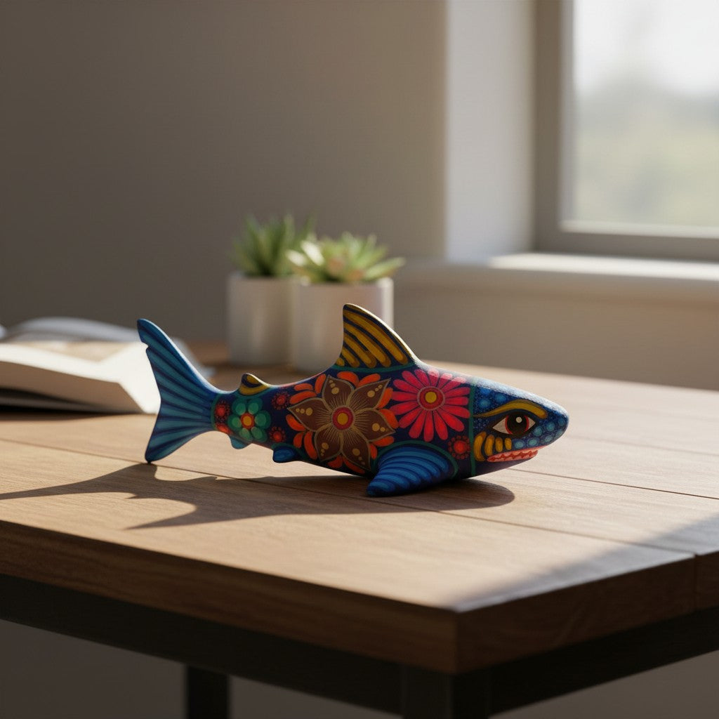 Alebrije Shark Figurine | Vibrant Ocean Decor