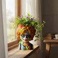 Colorful Talavera Lady Skull Planter | Day of the Dead Decor