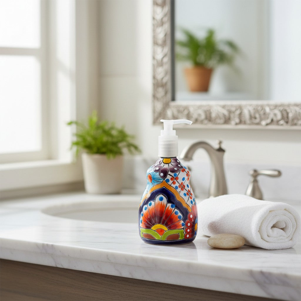 Talavera Soap Dispenser | Hand-Painted Mexican Ceramic Bathroom Decor