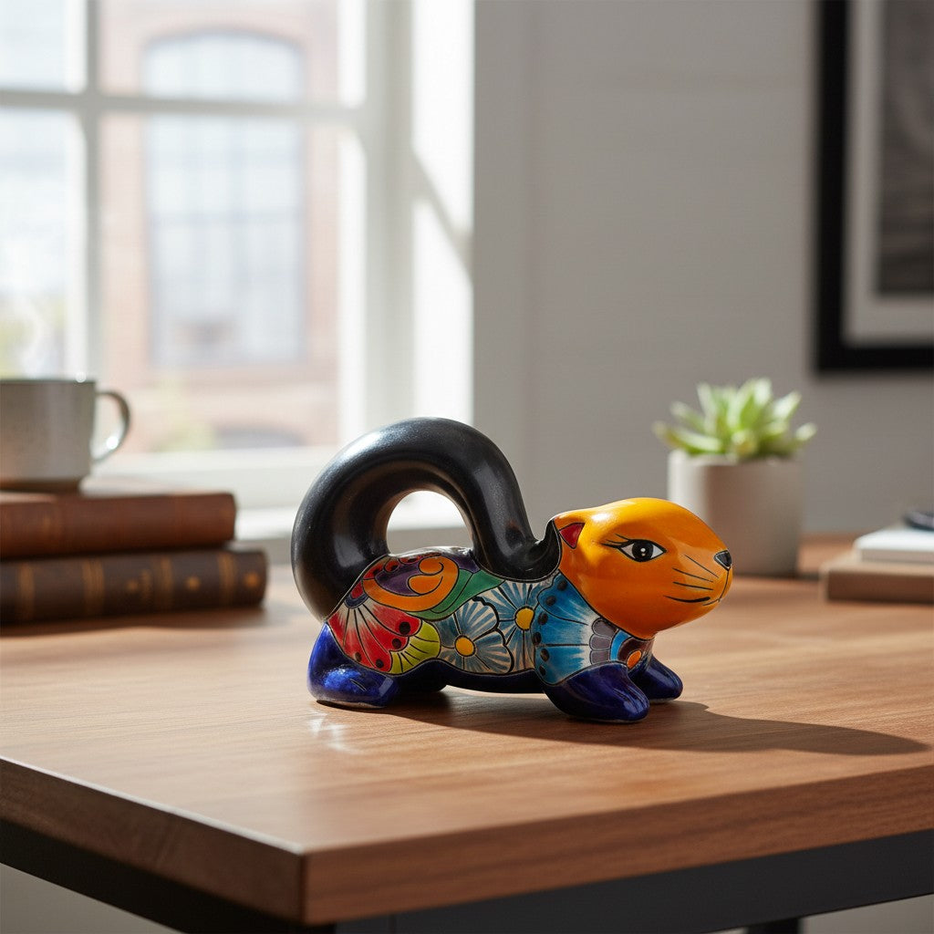 Talavera Squirrel Statue | Colorful Hand-Painted Mexican Figurine