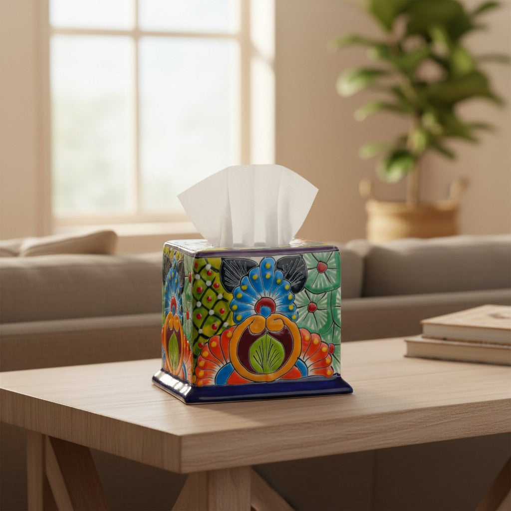 Talavera Tissue Box Cover | Colorful Hand-Painted Bathroom Decor