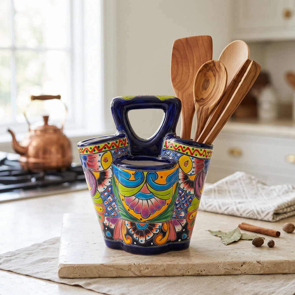 Talavera Utensil Holder | Hand-Painted Mexican Kitchen Organizer