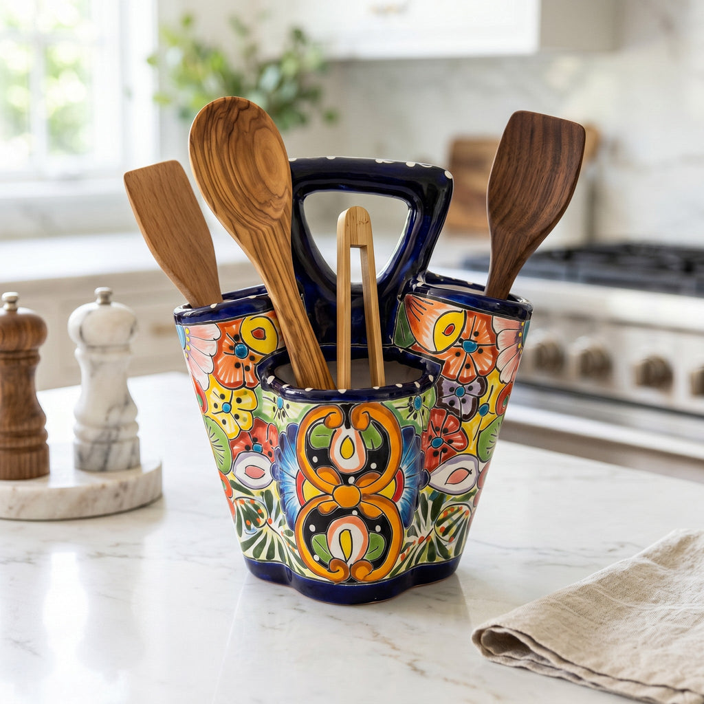Talavera Utensil Holder | Hand-Painted Mexican Kitchen Organizer