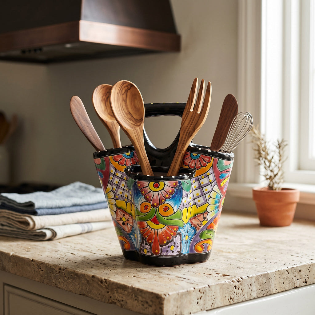 Talavera Utensil Holder | Hand-Painted Mexican Kitchen Organizer