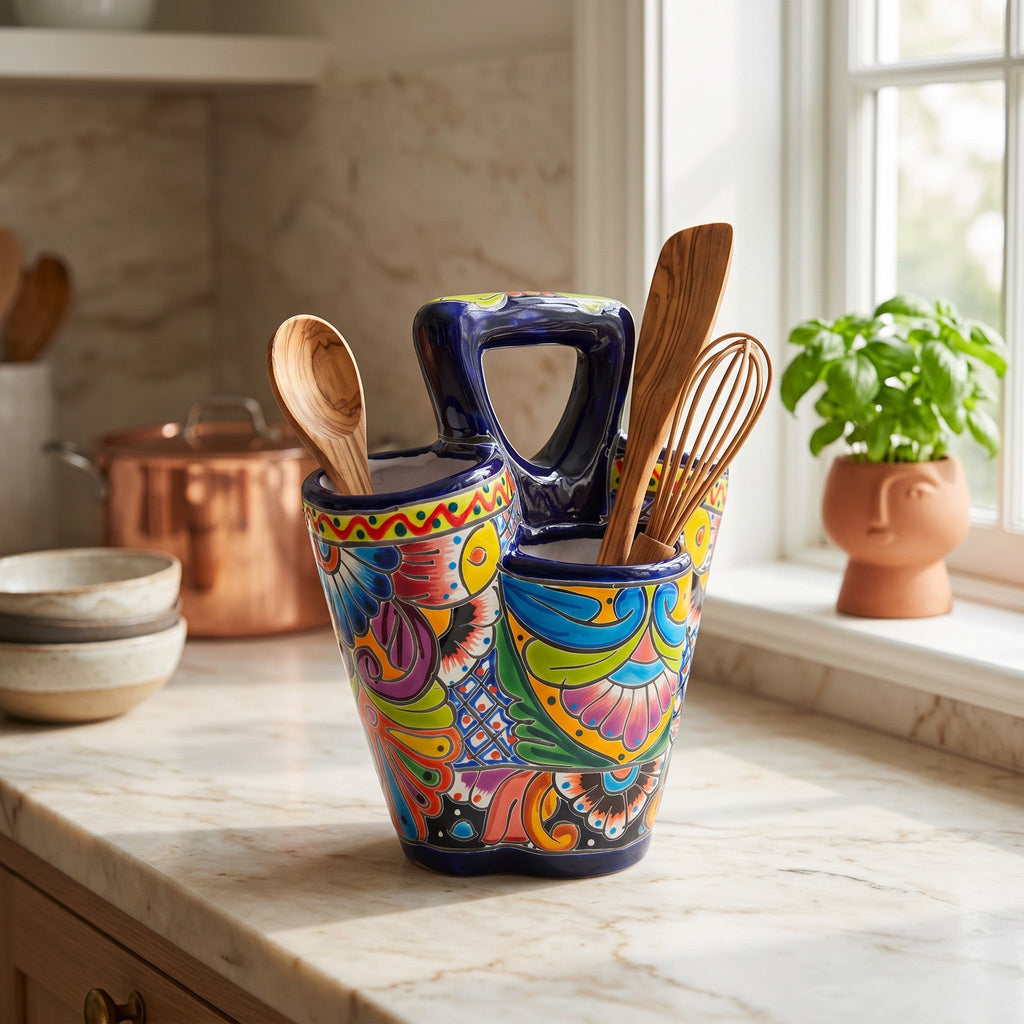 Talavera Utensil Holder | Hand-Painted Mexican Kitchen Organizer