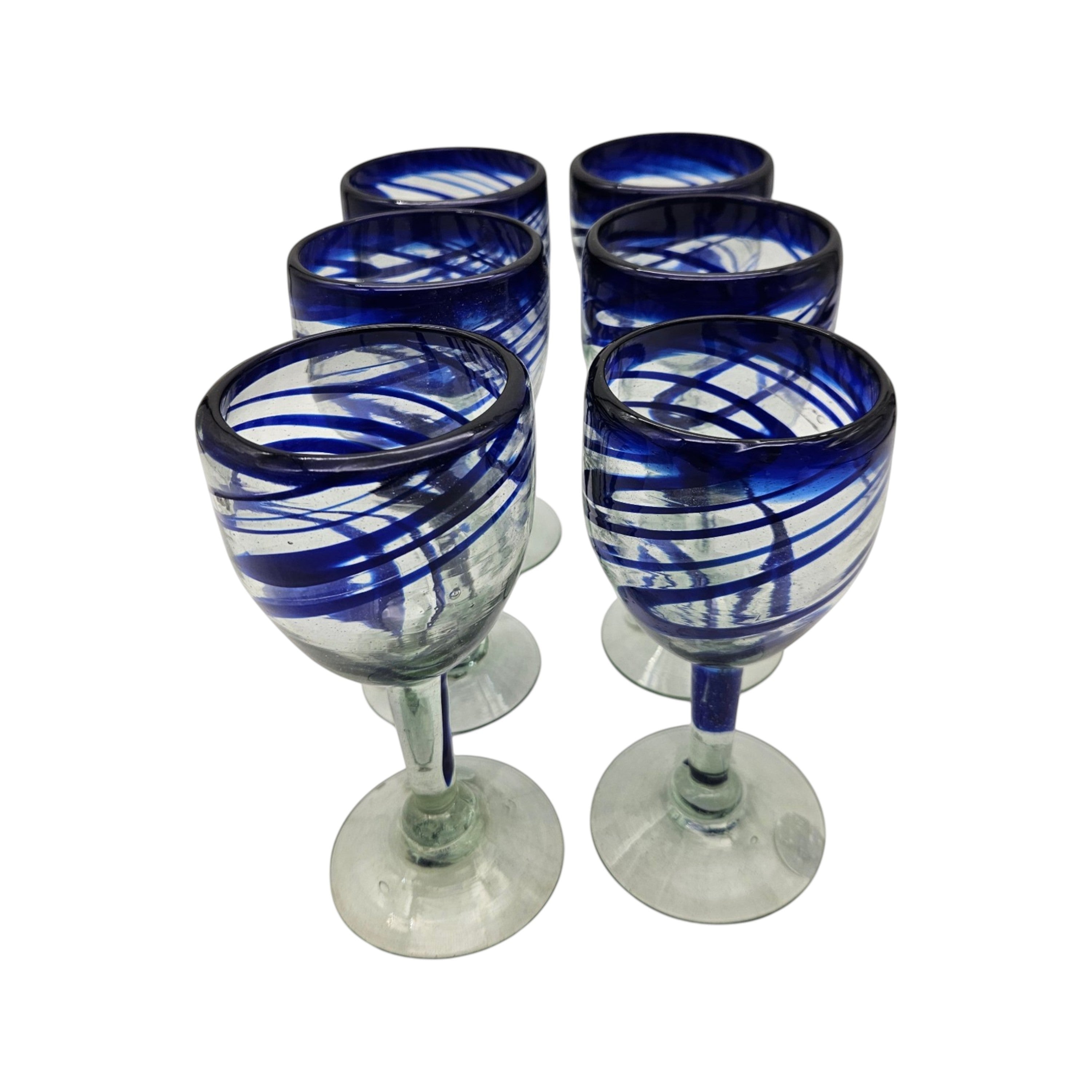 Hand-Blown Mexican Wine Glass | Cobalt Blue Swirl Goblet