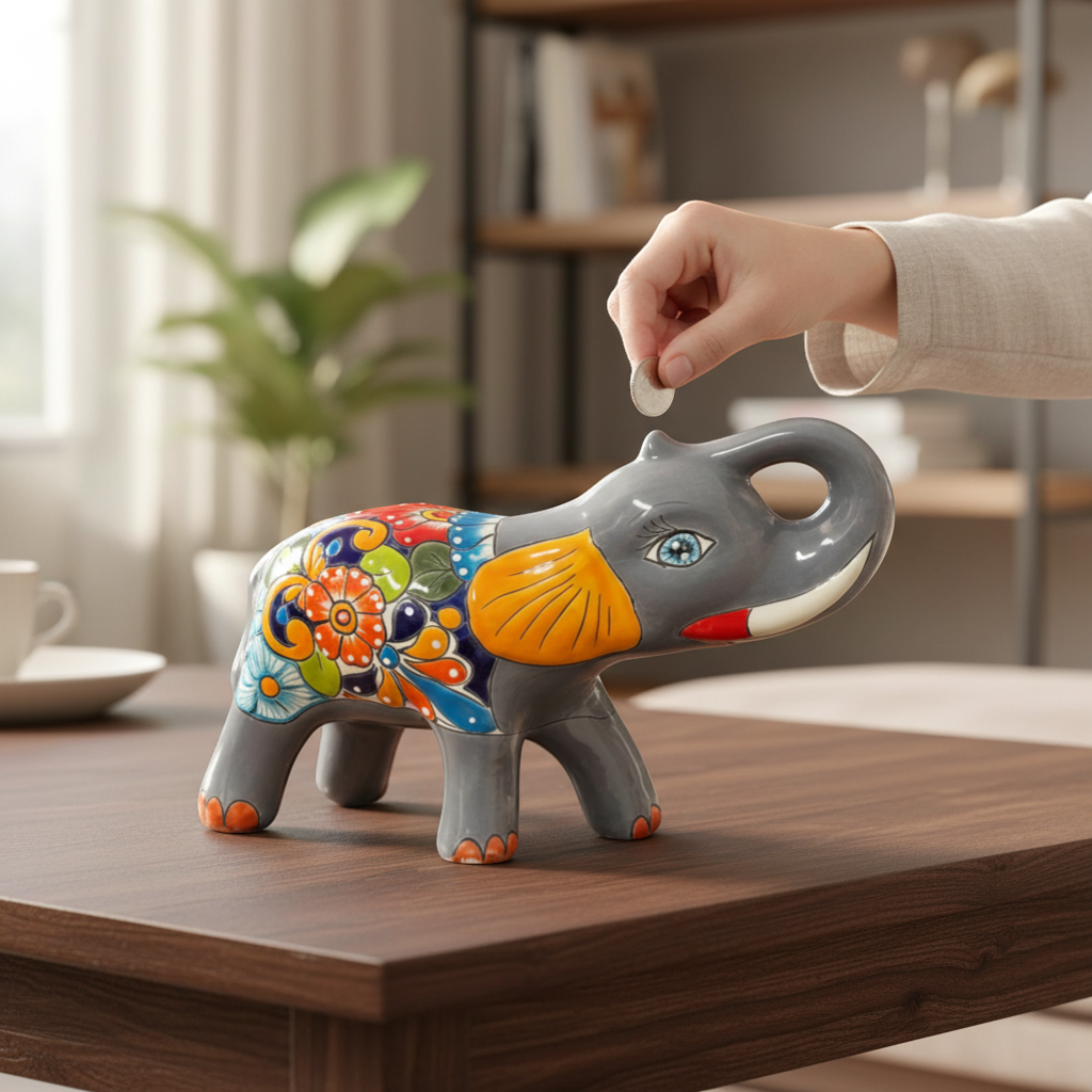 Medium Talavera Elephant Coin Bank | Handmade Piggy Bank