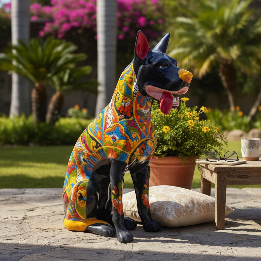Huge Talavera Dog Statue | Colorful Mexican Ceramic Statue
