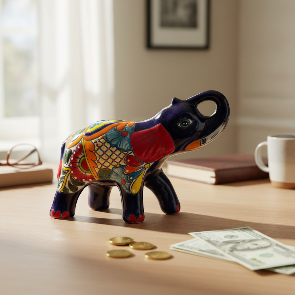 Medium Talavera Elephant Coin Bank | Handmade Piggy Bank