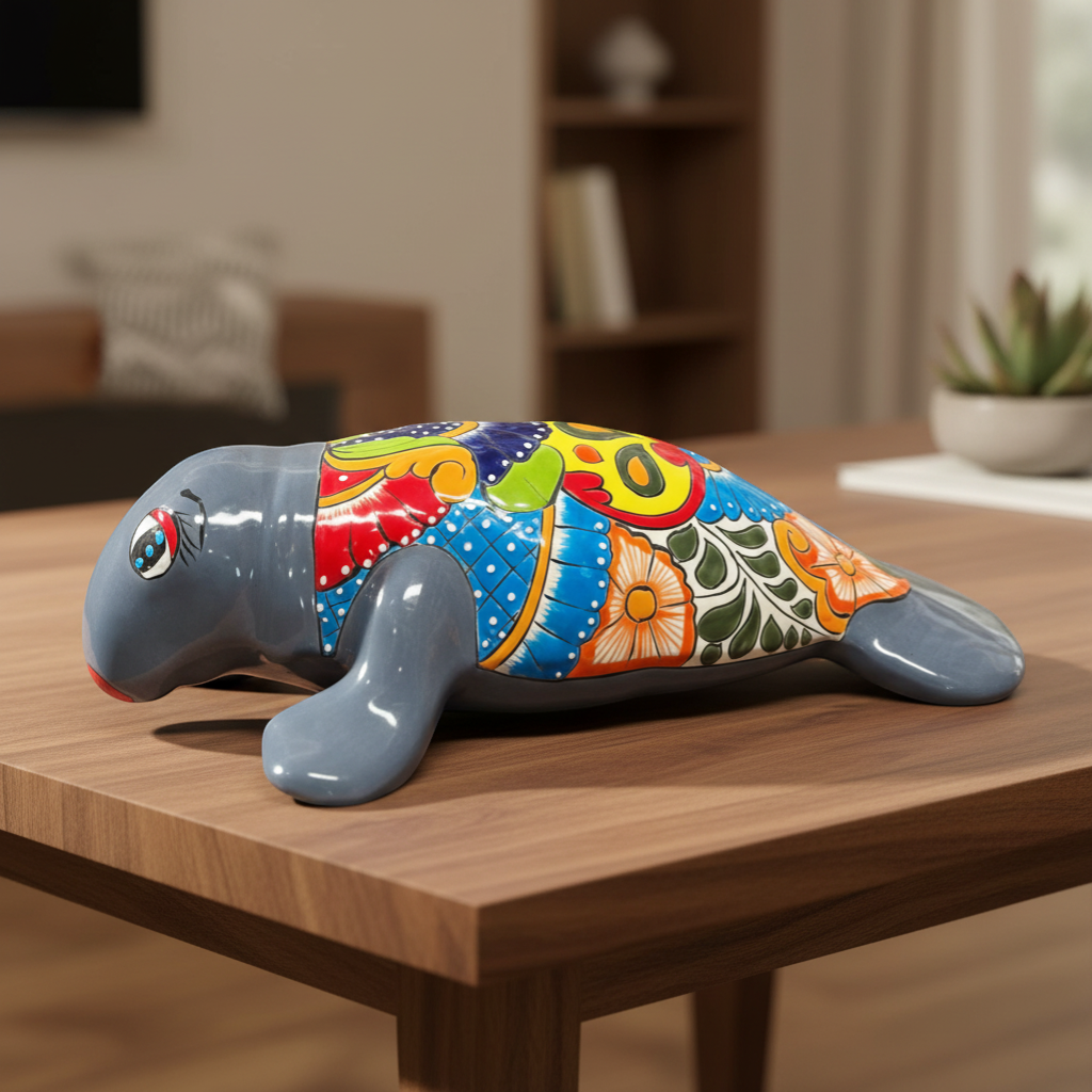 Mexican Handmade Seal Statue | Colorful Talavera Seal