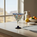 Confetti Rock Martini Glass with Blue Rim | Hand-Blown Mexican Barware