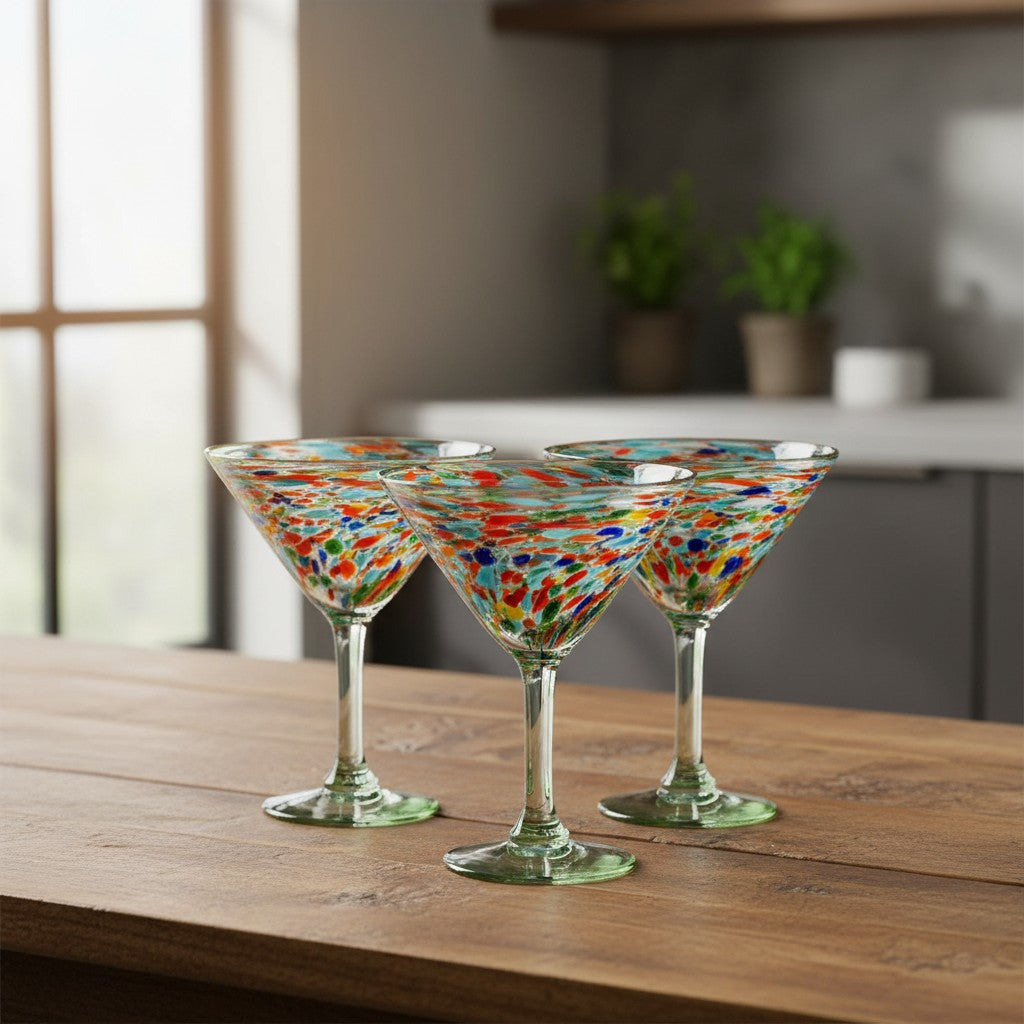 Confetti Pebbled Martini Glass | Hand-Blown Mexican Barware