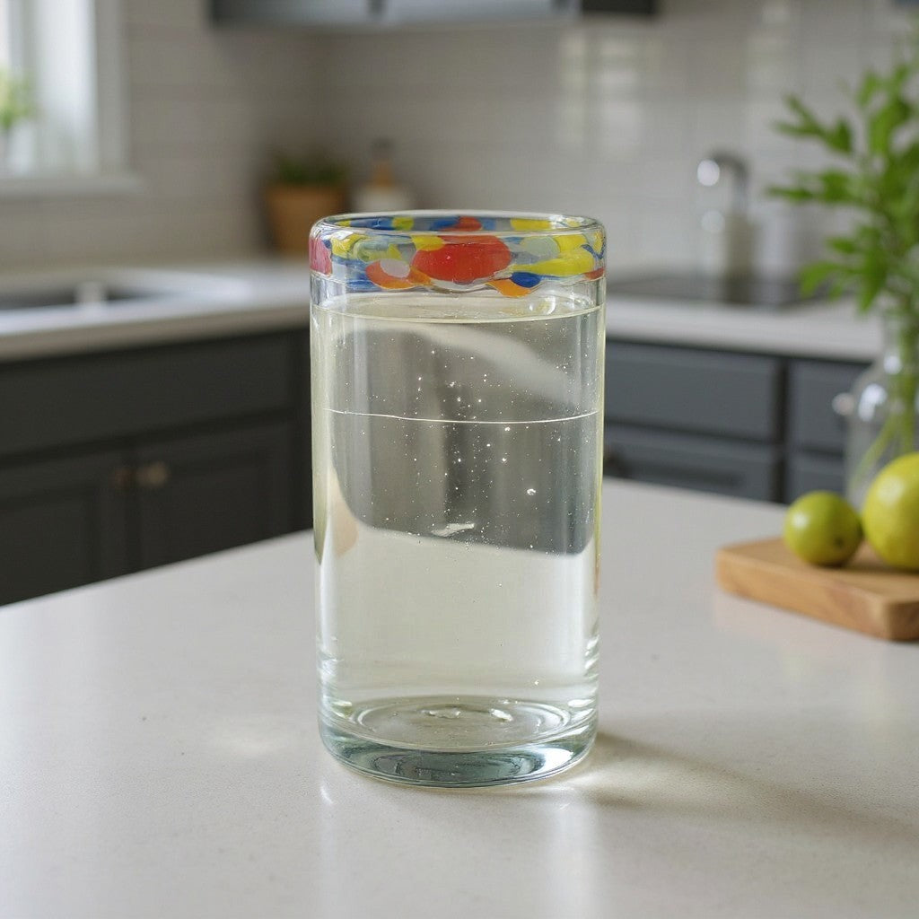 Hand-Blown Colorful Tumbler Glass | Confetti Rim