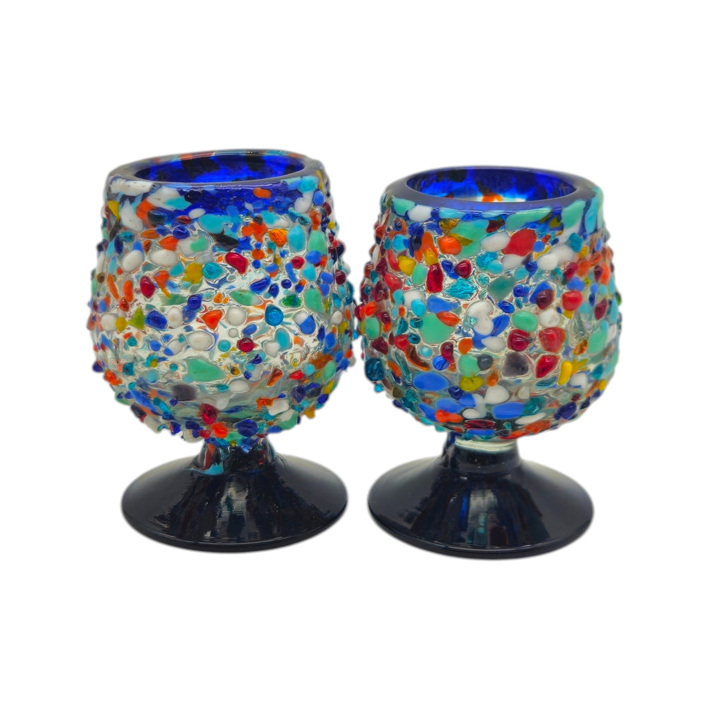 Mexican Confetti Rock Shot Glass | Blue Rim Cognac Style