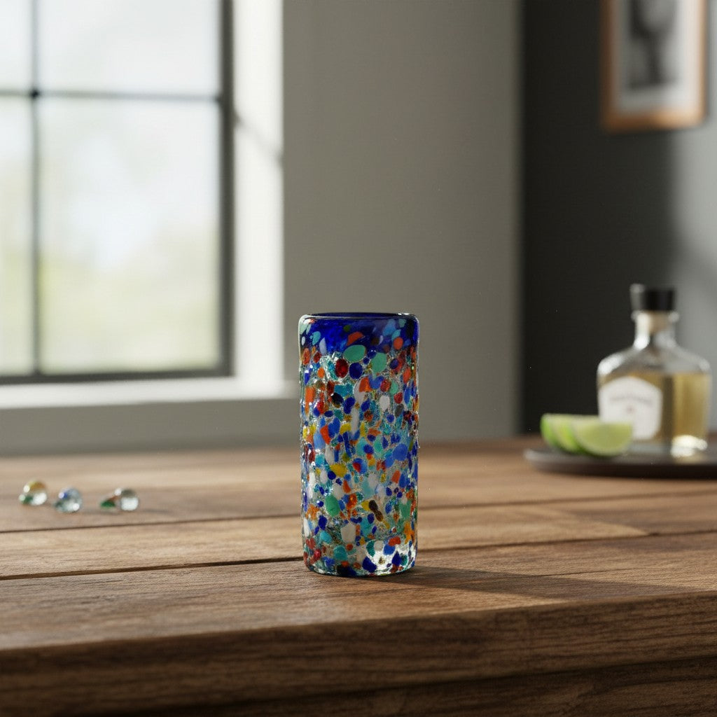 Confetti Double Shot Glass | Hand-Blown Mexican Blue Rim