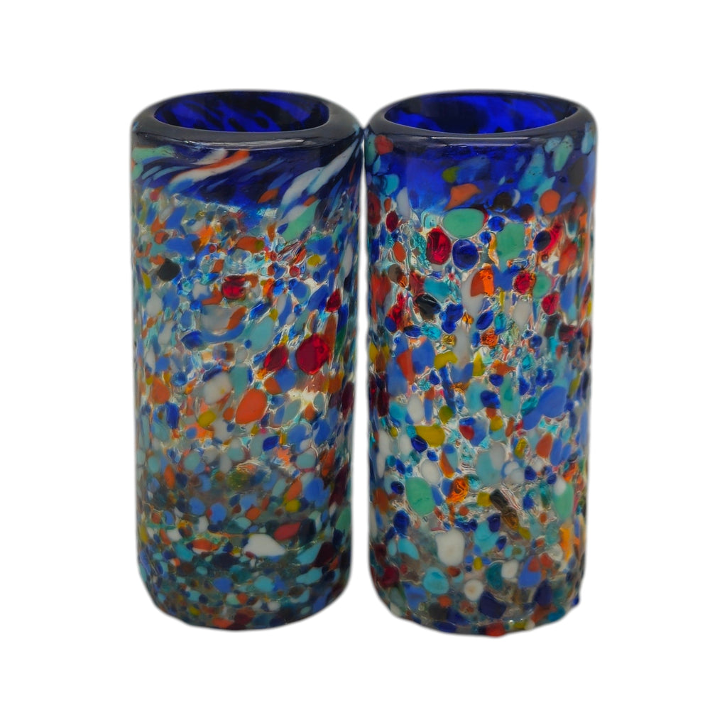 Confetti Double Shot Glass | Hand-Blown Mexican Blue Rim