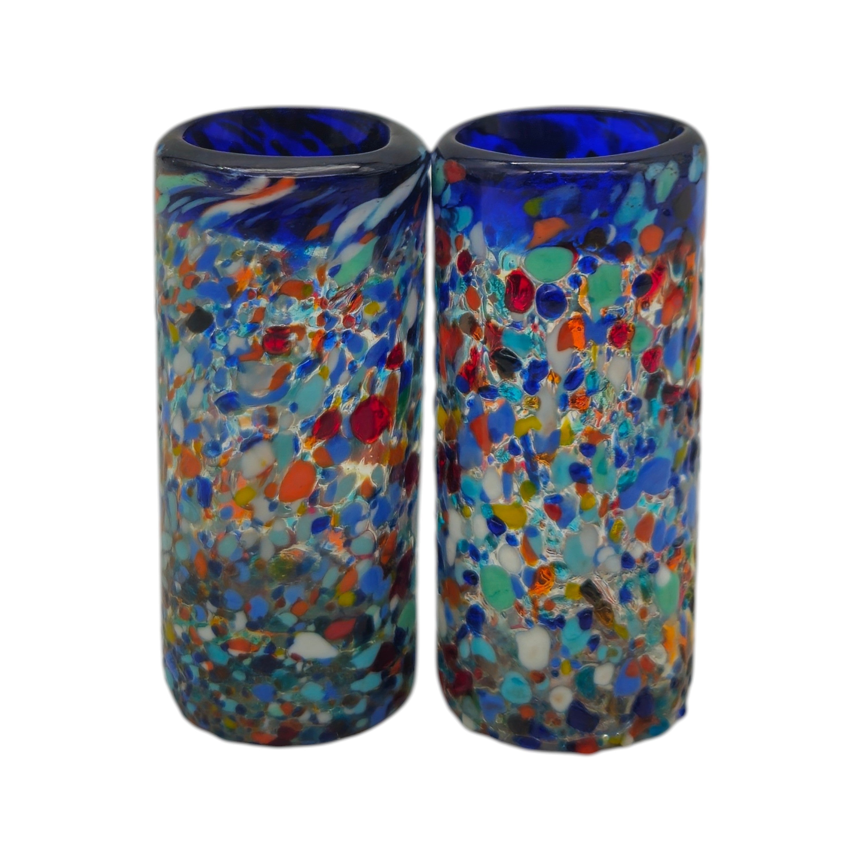 Confetti Double Shot Glass | Hand-Blown Mexican Blue Rim