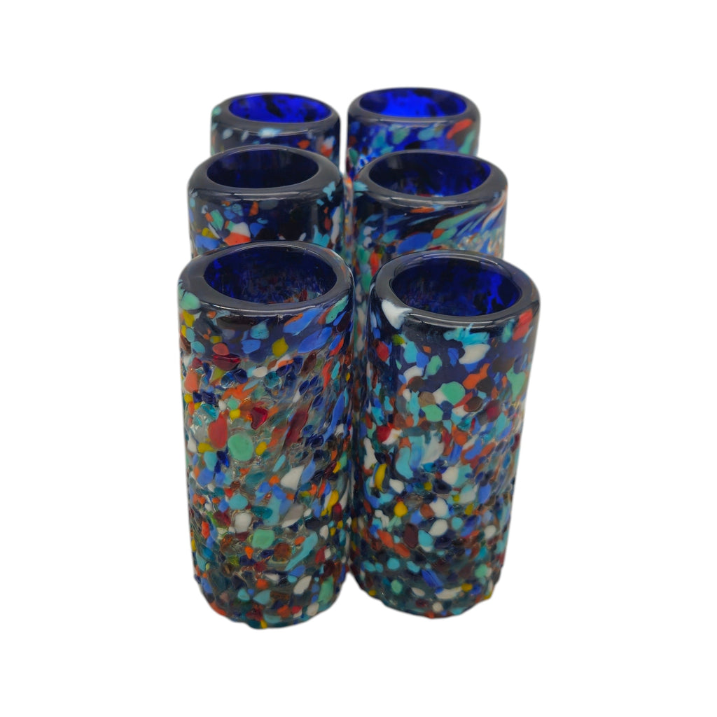 Confetti Double Shot Glass | Hand-Blown Mexican Blue Rim