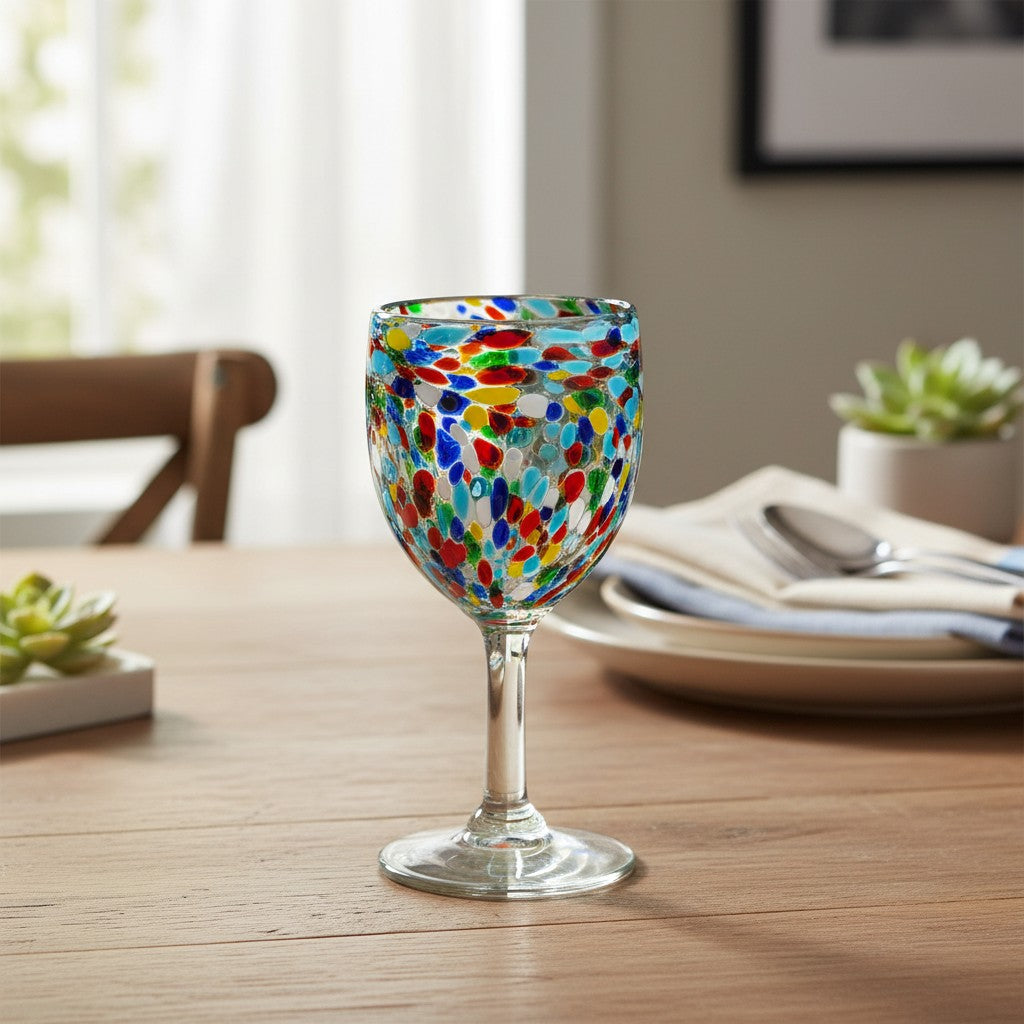 Mexican Confetti Rock Wine Glass | Hand-Blown Confetti Design