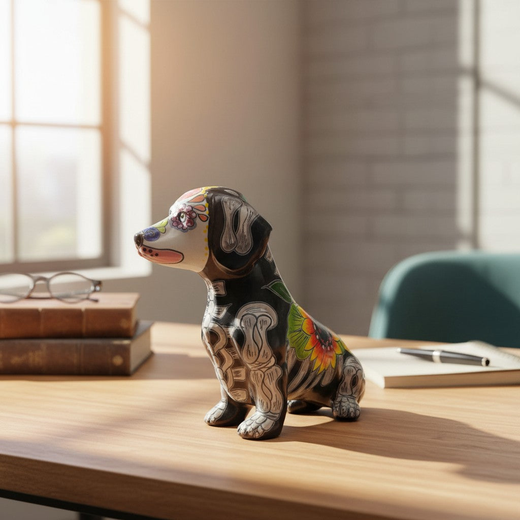 Talavera Dachshund Figurine | Day of the Dead Ceramic Dog