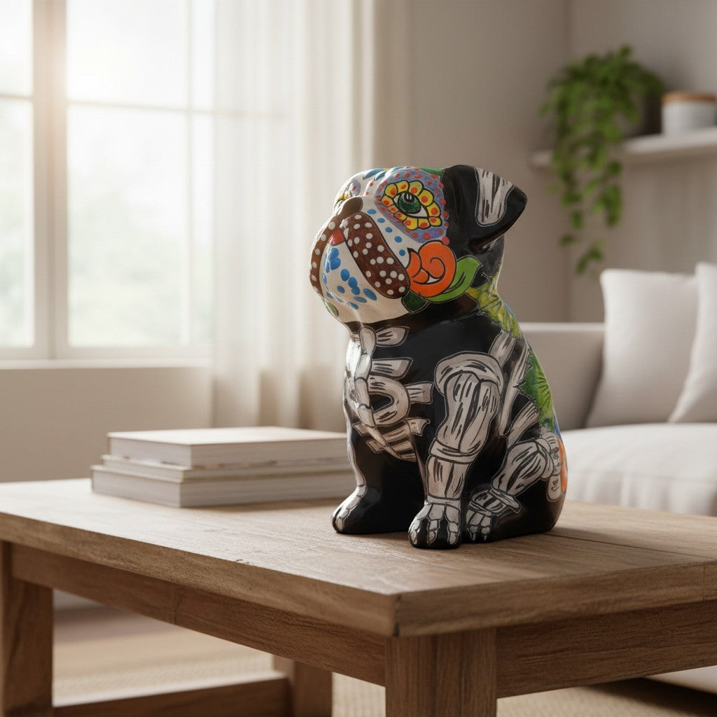 Day of the Dead Bulldog Figurine | Handmade Talavera Dog Statue