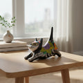 Talavera Stretching Cat Statue | Day of the Dead Floral Design