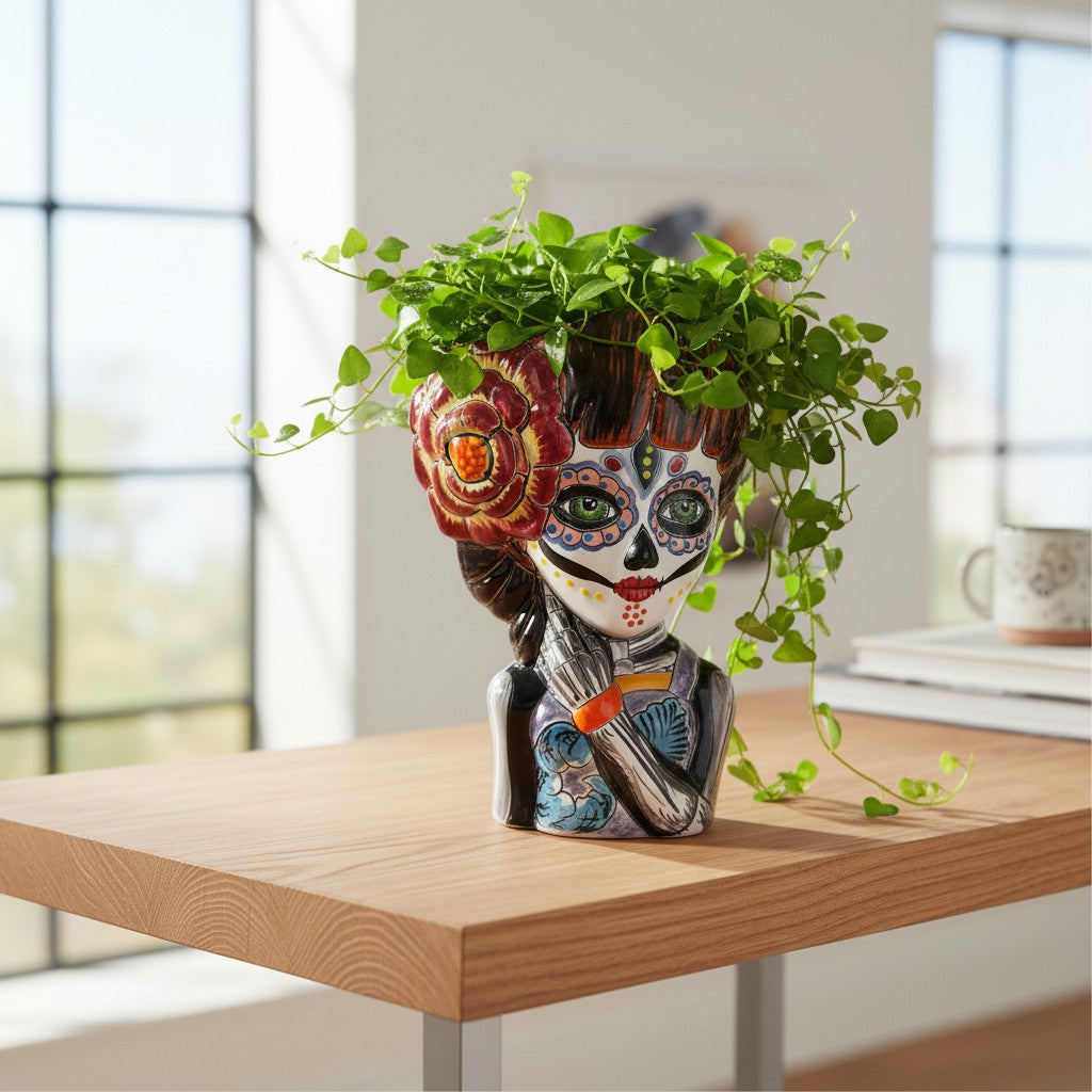 Talavera Day of the Dead Face Planter | Handmade Skull Ceramic Pot