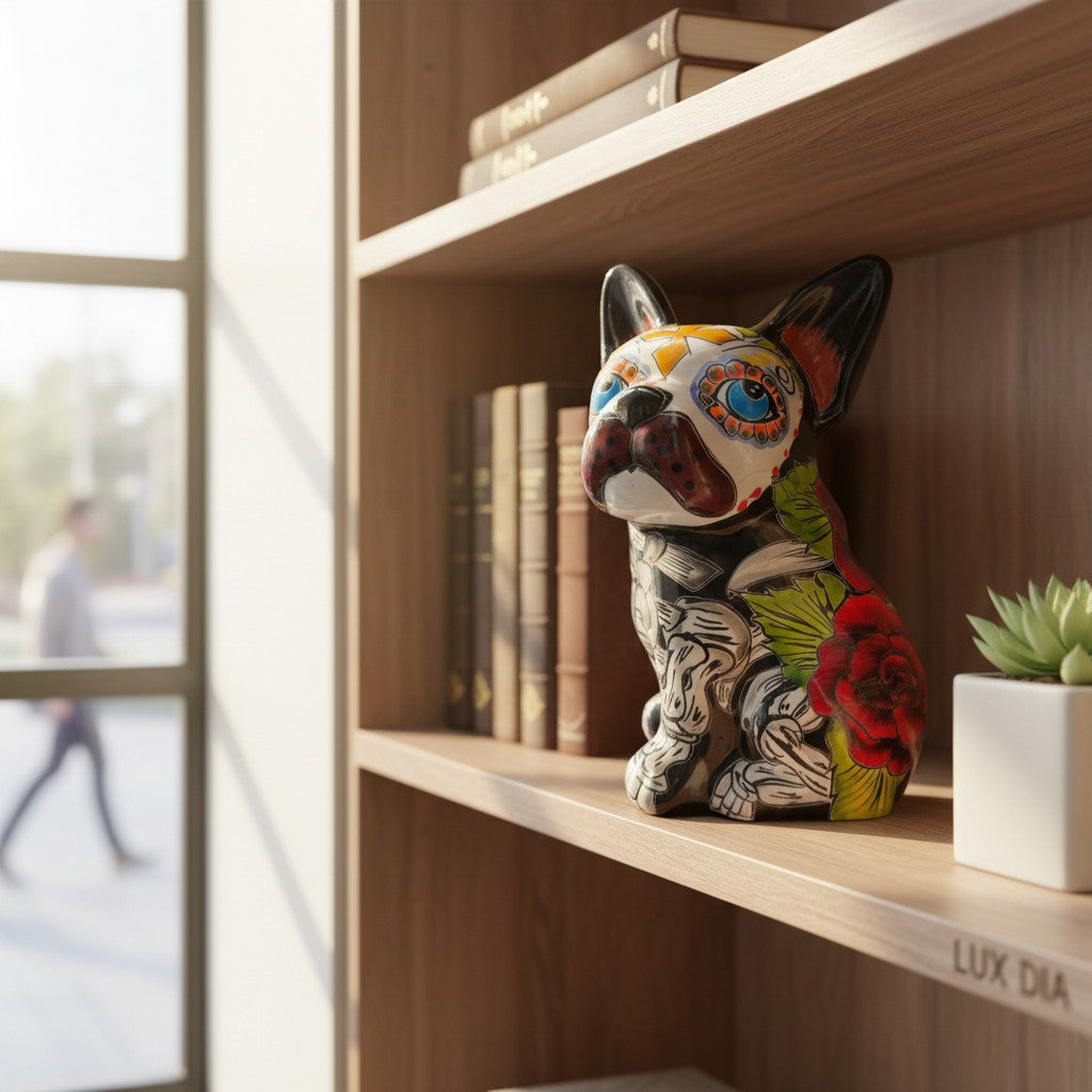 Talavera French Bulldog Statue | Day of the Dead Mexican Decor
