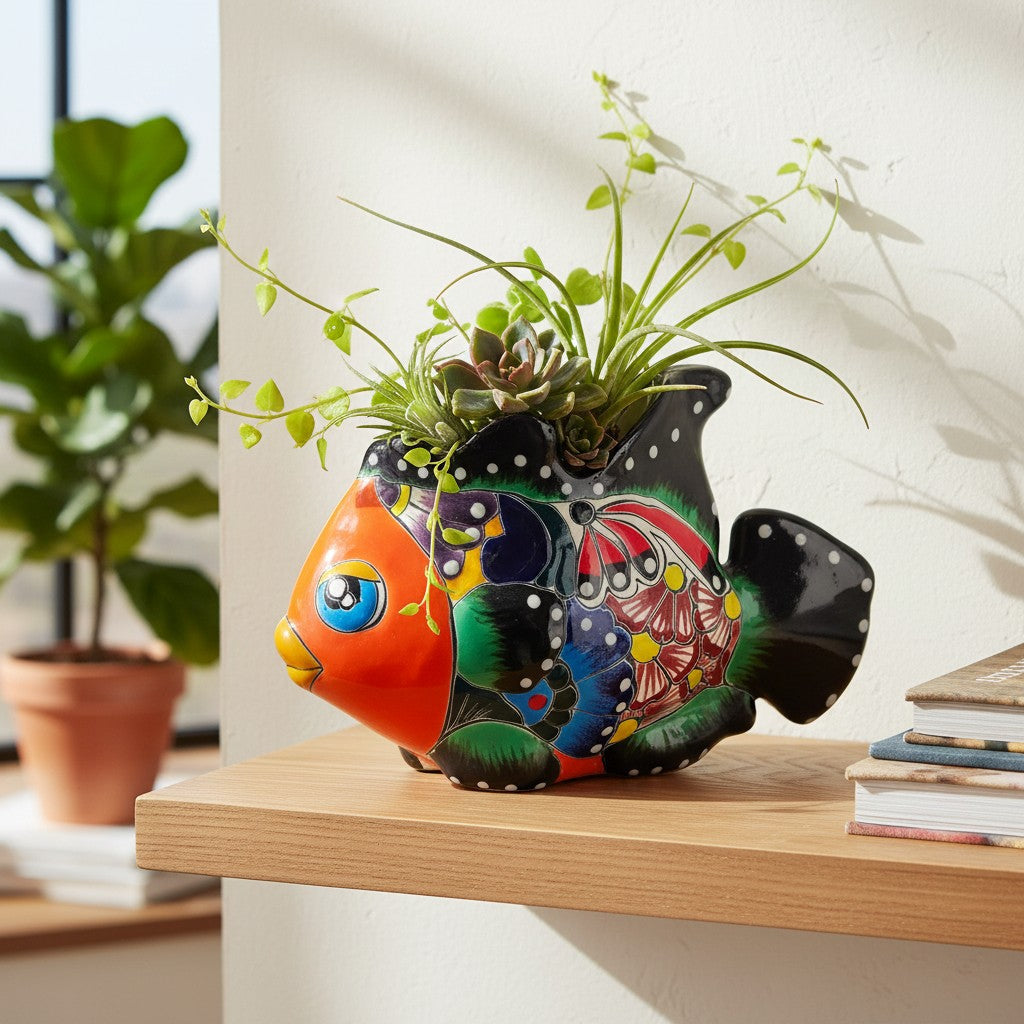 Talavera Fish Planter | Hand-Painted Colorful Mexican Pottery