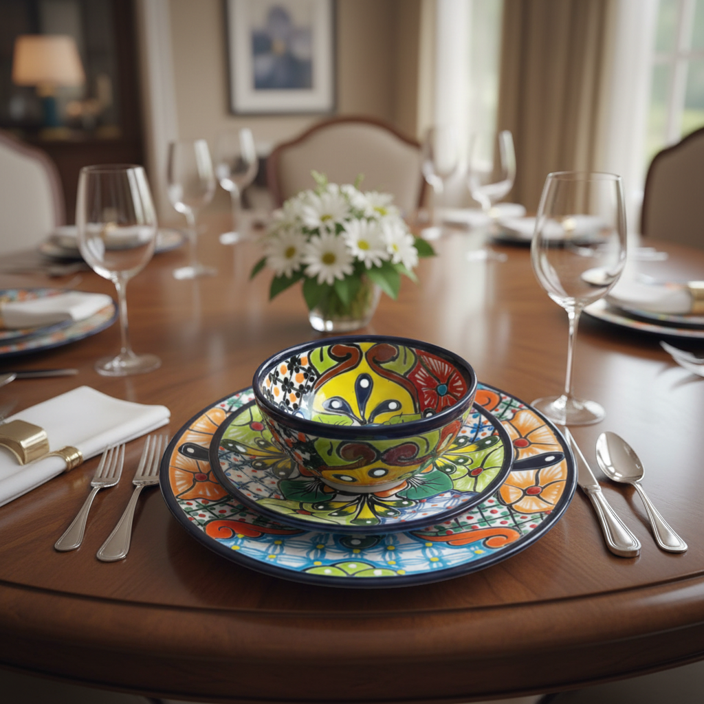 Talavera Dinnerware Set | 51-Piece Floral Tableware for 8
