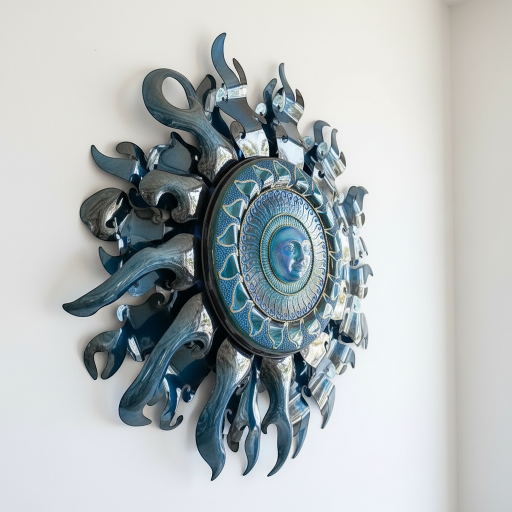 Giant Sun Wall Art with Light Fixture | Handmade Mexican Metalwork