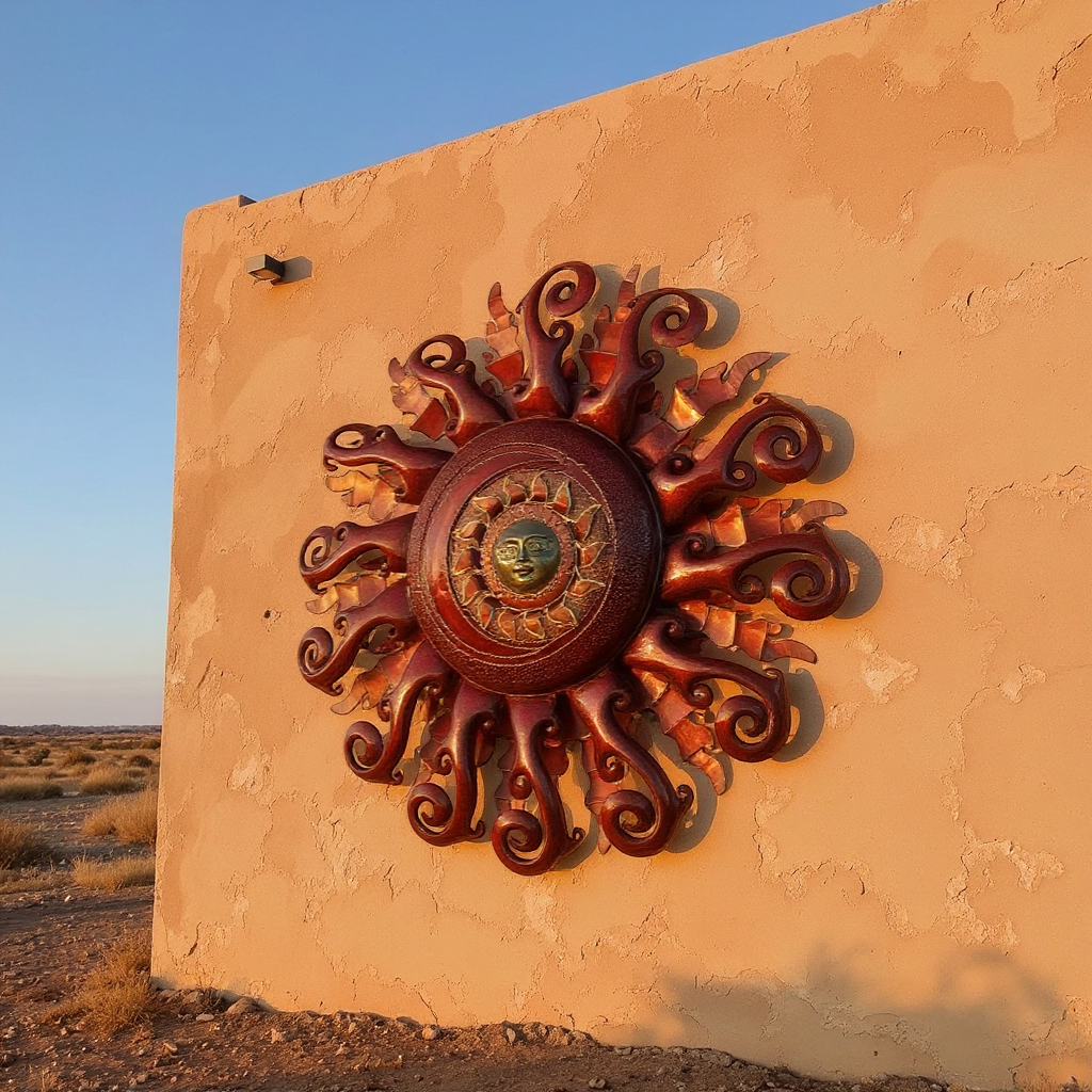 Giant Sun Wall Art with Light Fixture | Handmade Mexican Metalwork
