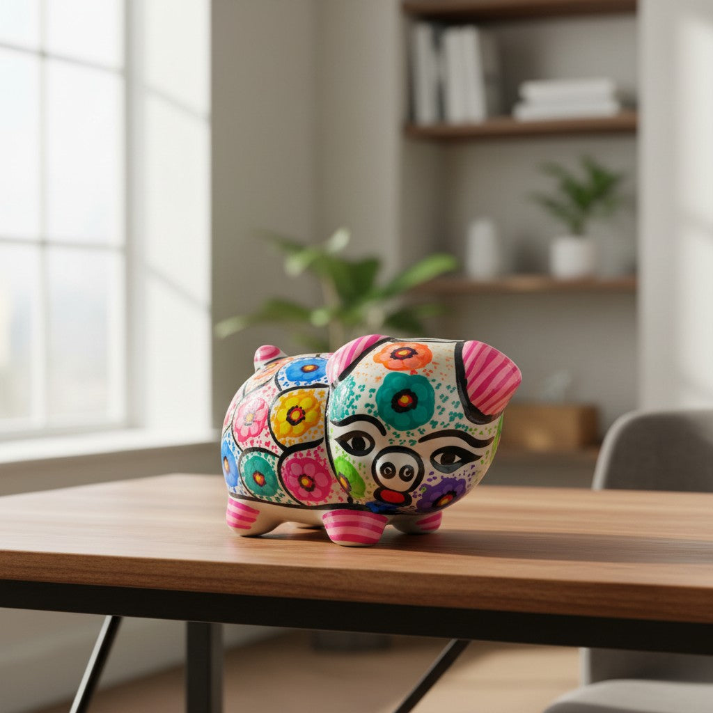 Handmade Guerrero Piggy Bank | Mexican Ceramic Coin Bank