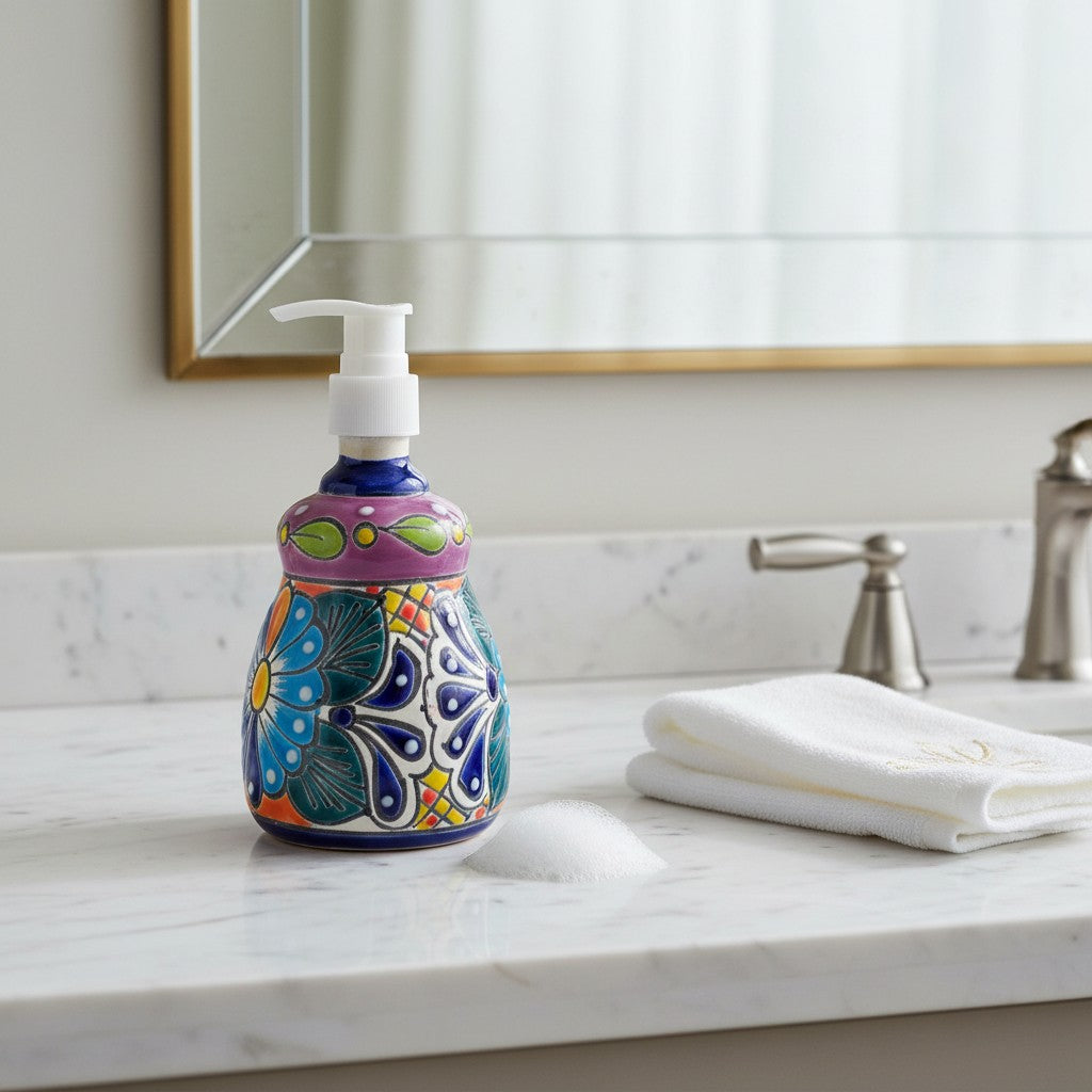 Talavera Soap Dispenser | Hand-Painted Mexican Ceramic Bathroom Decor